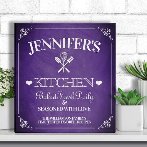 Modern Trendy Purple Chalkboard Recipe 3 Ring Binder