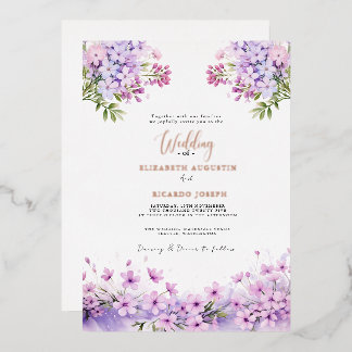 Modern Trendy Purple Lavender  Wedding Foil Invitation