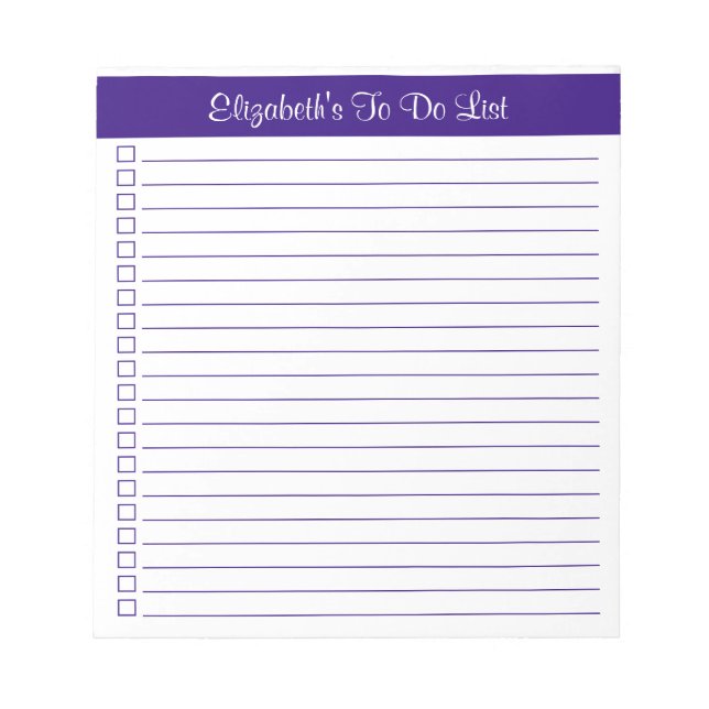 Modern Trendy Purple One Column Checklist Notepad (Front)