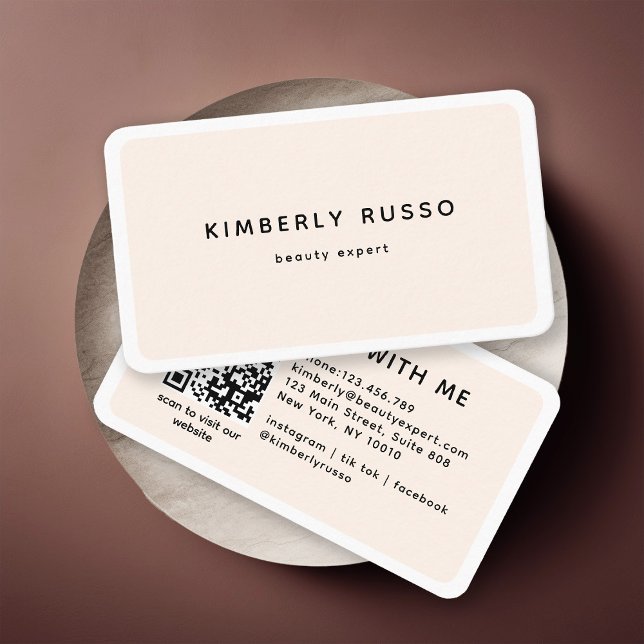 Modern Trendy QR Code Beige Salon Business Card (Creator Uploaded)