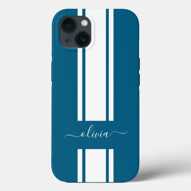 Modern Trendy Racing Stripes monogrammed  Case-Mate iPhone Case (Back)