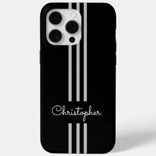 Modern Trendy Racing Stripes monogrammed iPhone 15 Pro Max Case