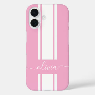 Modern Trendy Racing Stripes monogrammed iPhone 16 Case