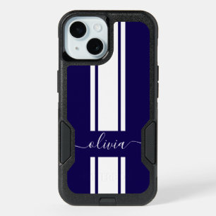 Modern Trendy Racing Stripes monogrammed iPhone 15 Case