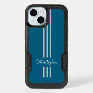 Modern Trendy Racing Stripes monogrammed iPhone 15 Case