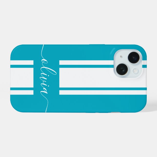 Modern Trendy Racing Stripes monogrammed  iPhone 15 Case (Back Horizontal)
