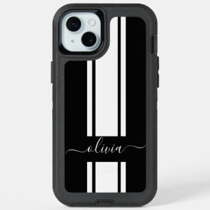Modern Trendy Racing Stripes monogrammed  iPhone 15 Plus Case