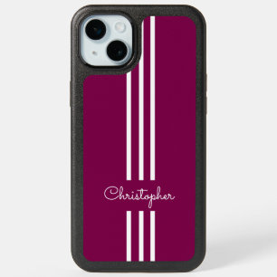 Modern Trendy Racing Stripes monogrammed iPhone 15 Plus Case