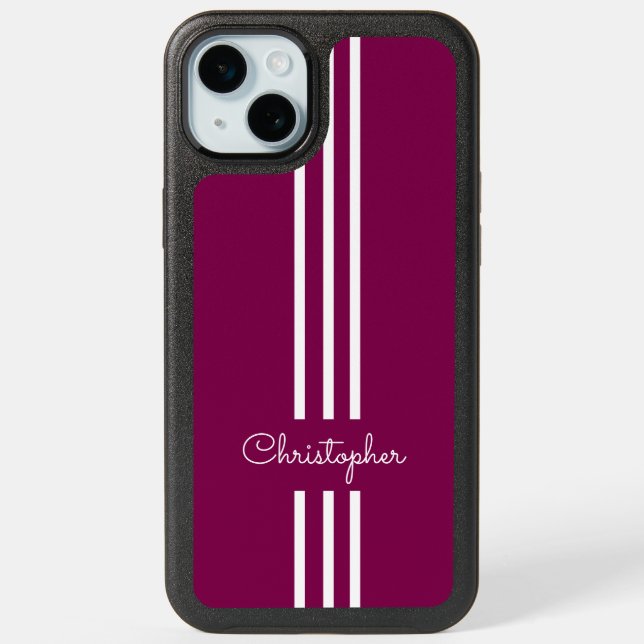 Modern Trendy Racing Stripes monogrammed  iPhone 15 Plus Case (Back)