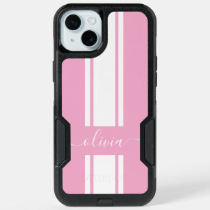 Modern Trendy Racing Stripes monogrammed iPhone 15 Plus Case