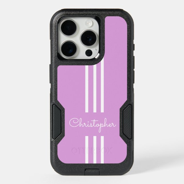 Modern Trendy Racing Stripes monogrammed  iPhone 15 Pro Case (Back)
