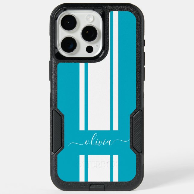Modern Trendy Racing Stripes monogrammed  iPhone 15 Pro Max Case (Back)