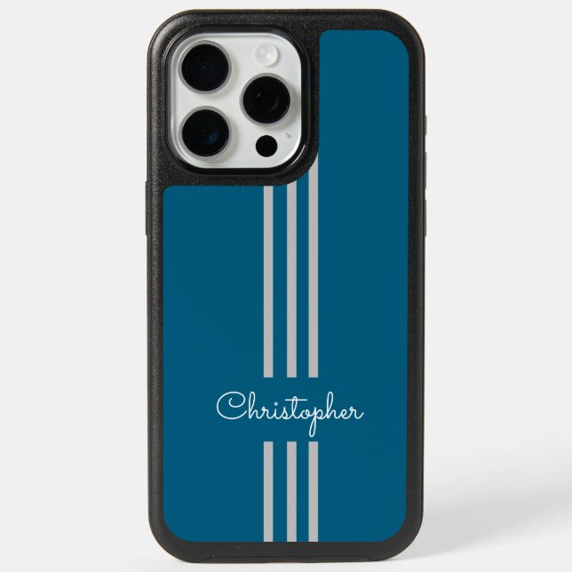 Modern Trendy Racing Stripes monogrammed  iPhone 15 Pro Max Case (Back)