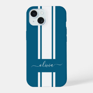 Modern Trendy Racing Stripes monogrammed iPhone 15 Case