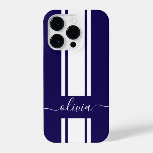 Modern Trendy Racing Stripes monogrammed iPhone 14 Pro Case