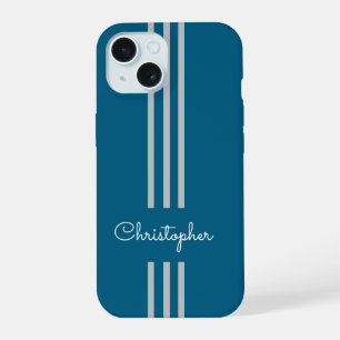 Modern Trendy Racing Stripes monogrammed iPhone 15 Case
