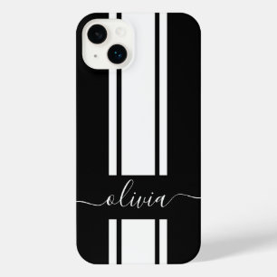 Modern Trendy Racing Stripes monogrammed  iPhone 14 Plus Case