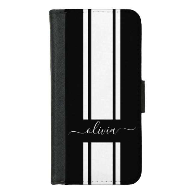 Modern Trendy Racing Stripes monogrammed  iPhone Wallet Case (Front)