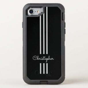 Modern Trendy Racing Stripes monogrammed OtterBox Defender iPhone SE/8/7 Case