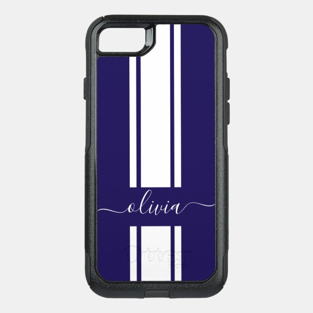 Modern Trendy Racing Stripes monogrammed  Otterbox iPhone Case (Back)
