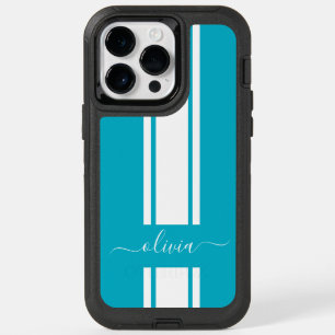 Modern Trendy Racing Stripes monogrammed OtterBox iPhone 14 Pro Max Case
