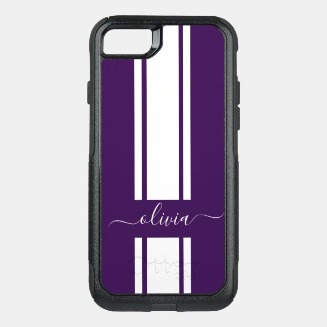 Modern Trendy Racing Stripes monogrammed  Otterbox iPhone Case (Back)