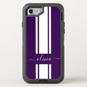 Modern Trendy Racing Stripes monogrammed OtterBox Defender iPhone SE/8/7 Case