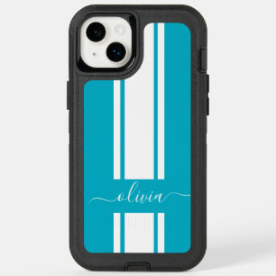 Modern Trendy Racing Stripes monogrammed  OtterBox iPhone 14 Plus Case