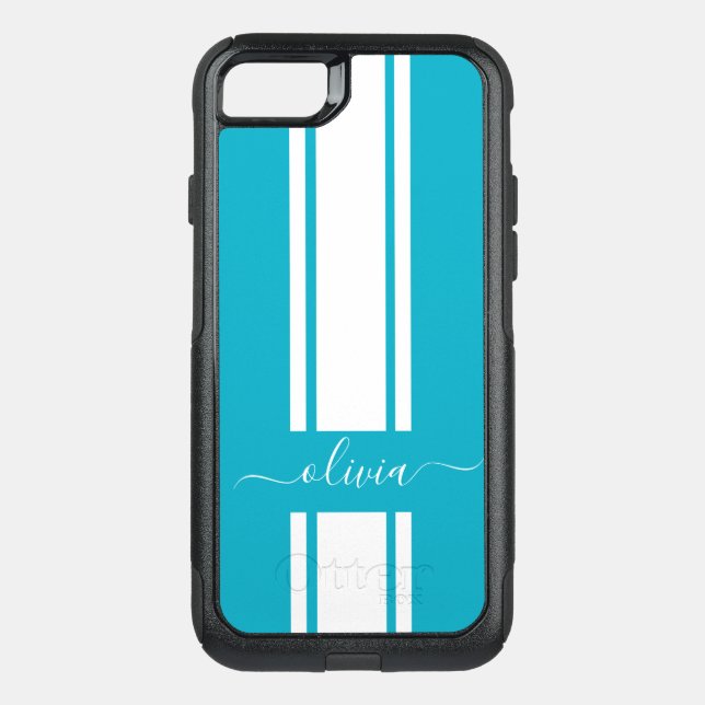 Modern Trendy Racing Stripes monogrammed  Otterbox iPhone Case (Back)