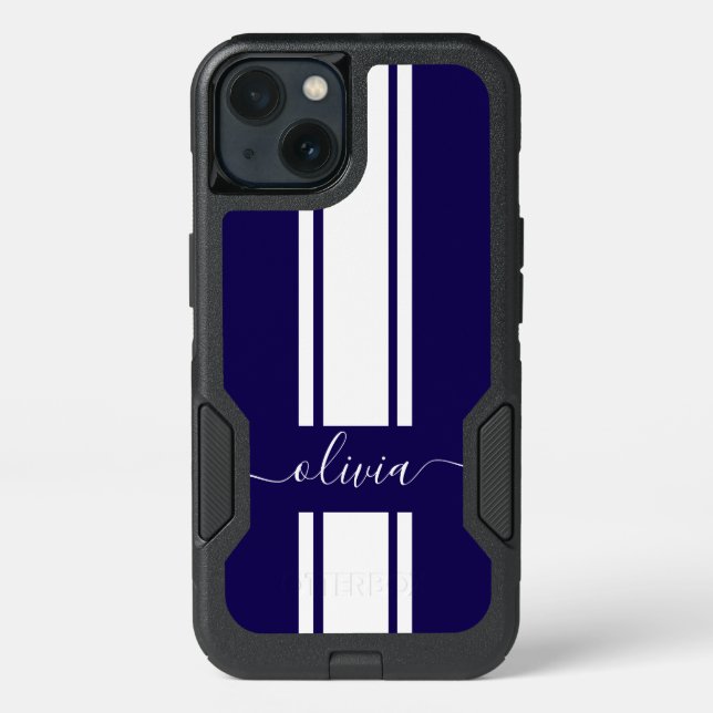 Modern Trendy Racing Stripes monogrammed  Otterbox iPhone Case (Back)