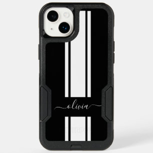 Modern Trendy Racing Stripes monogrammed OtterBox iPhone 14 Plus Case