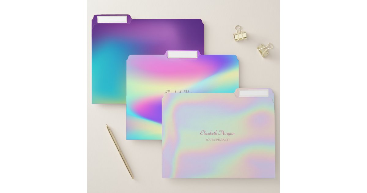 Modern Holographic Metal Name Monogram File Folder