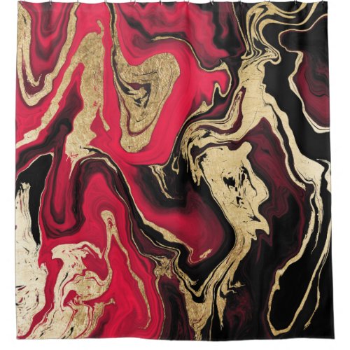 Modern trendy red black gold foil marble pattern shower curtain