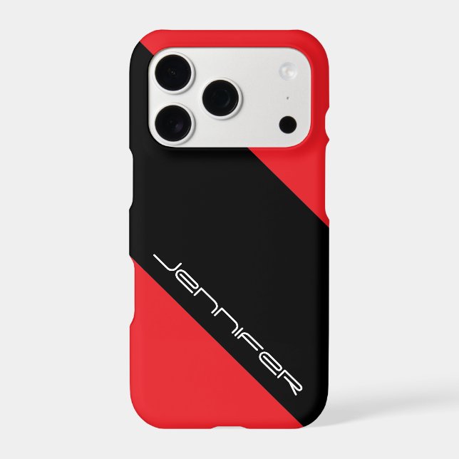 Modern Trendy Red/Black Stripe, Minimalist, Name Case-Mate iPhone Case (Back)