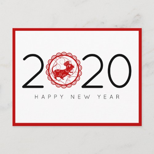 Modern Trendy Red Chinese New Year of the Rat 2020 Postcard