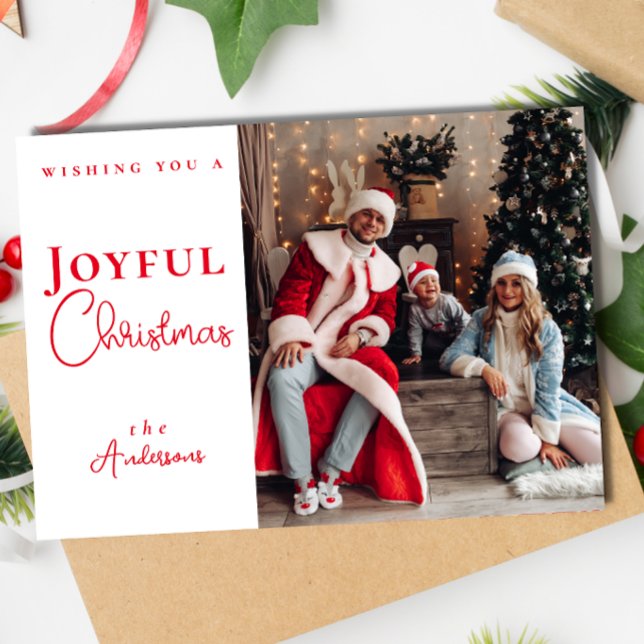 Modern Trendy Red Christmas Photo Holiday  Card (Creator Uploaded)