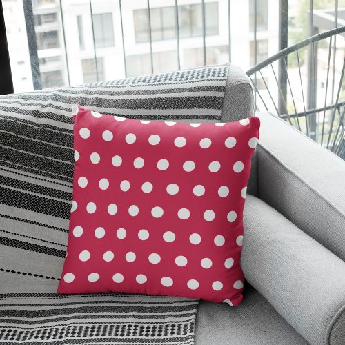 Modern Trendy Red Magenta Polka Dots Throw Pillow
