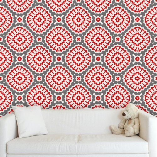 Modern Trendy Red White Gray Moroccan Motifs 