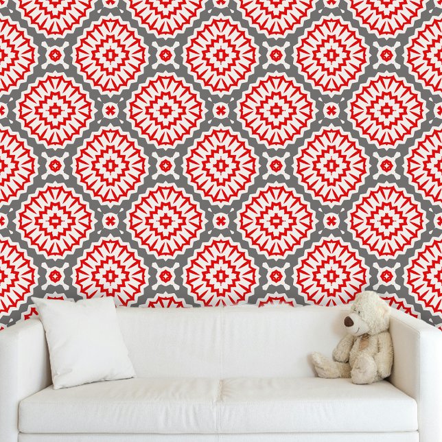 Modern Trendy Red White Gray Moroccan Motifs  Wallpaper (Creator Uploaded)