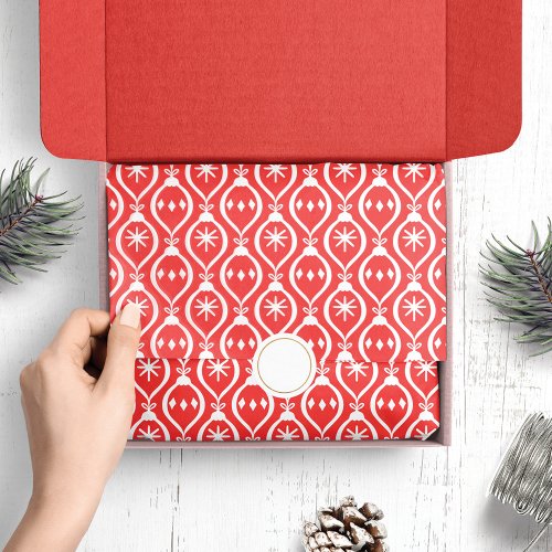 Modern Trendy Retro Red Holiday Ornament Pattern  Tissue Paper