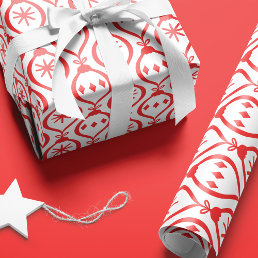 Modern Trendy Retro Red Holiday Ornament Pattern Wrapping Paper