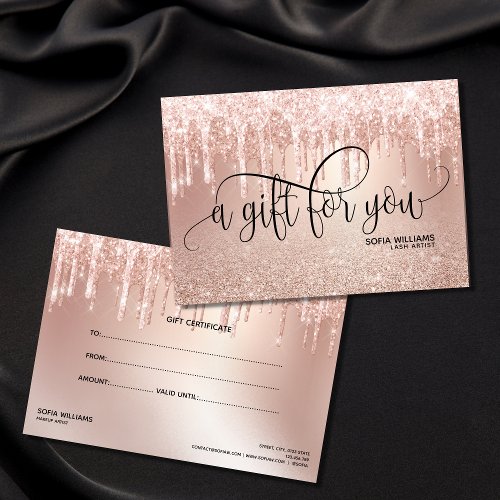 Modern Trendy Rose gold drip Certificate Gift Card