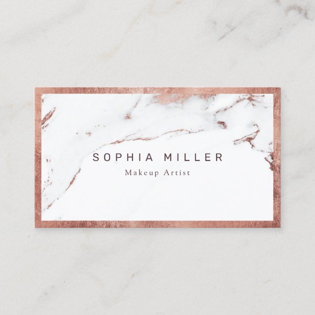 Modern Trendy Rose gold marble Makeup Artist Business Card (Front)