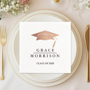 Modern & Trendy Rose Gold Personalized Graduation Napkins
