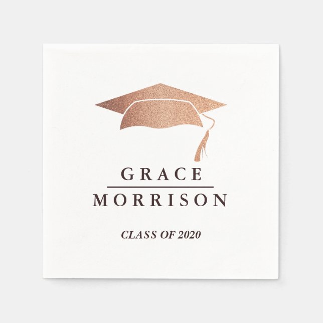 Modern & Trendy Rose Gold Personalized Graduation Napkins (Front)