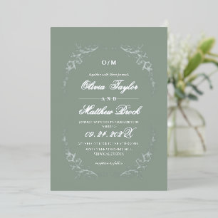 Modern & Trendy Sage Green French Floral Wedding Foil Invitation