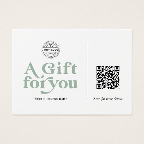 Modern Trendy Sage Green QR code gift voucher card