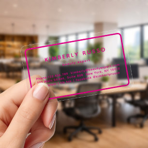 Modern Trendy Salon Pink Border Clear Business Cards