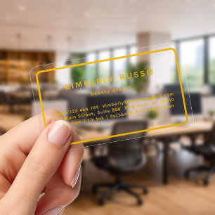 Modern Trendy Salon Yellow Border Clear Business Cards