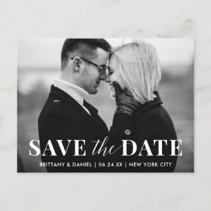 Modern Trendy Save The Date Black and White Photo Postcard